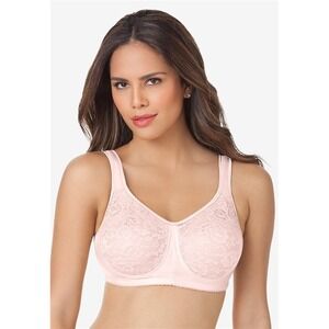 NWt Comfort Choice 42B Soft Cup Lace Back Hook Bra Easy Enhancer Pink 97634
